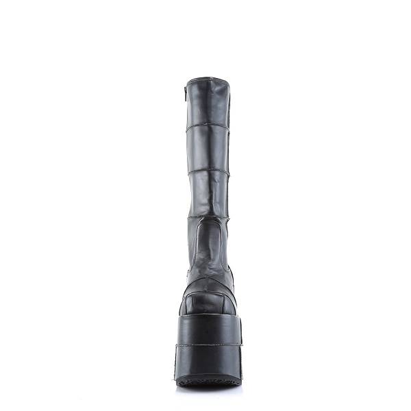 Demonia Men's Stack-301 Knee High Platform Boots - Black Vegan Leather D1428-53US Clearance